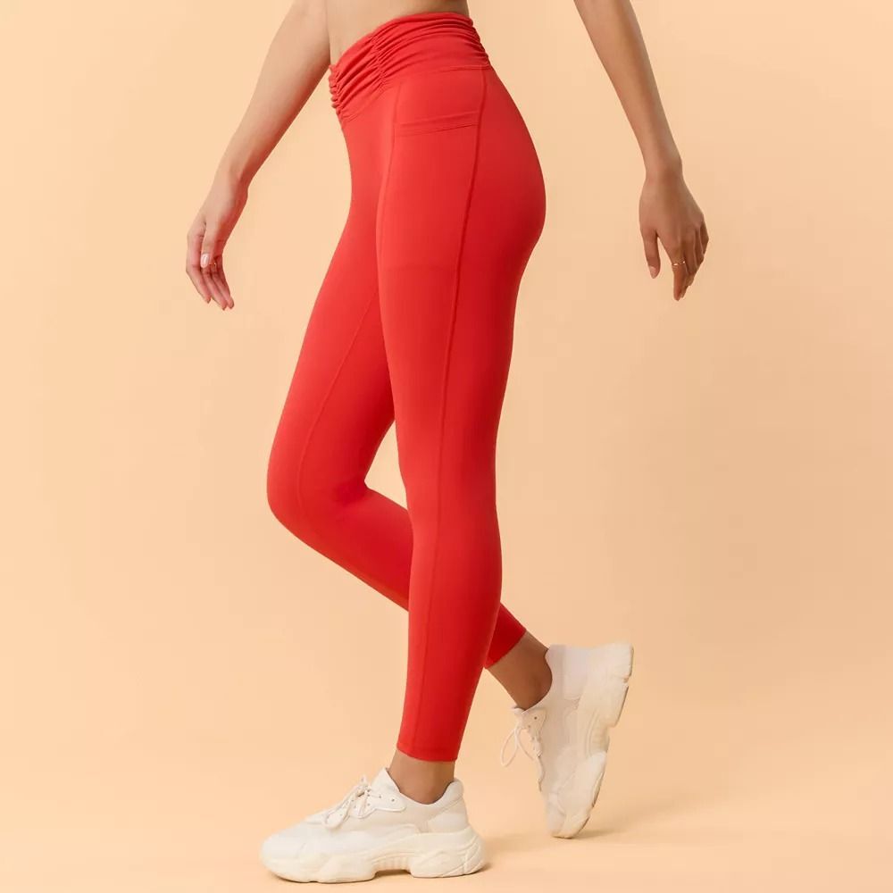 Blogilates Women's Ruched Waist Leggings - Red XS - Picture 3 of 4